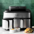 Philips Steam Airfryer 5000 Series Dual Basket - Airfryer & Steamer, 9 Litre, RapidAir Plus, 19 Cooking Functions, 90% Less Fat, 2 Baskets, Steam Cleaning, Silver (NA555/00)