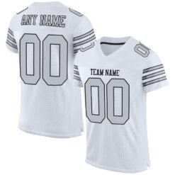 Custom White Silver-Black Classic Style Hybrid Mesh Football Jersey With Name Patch
