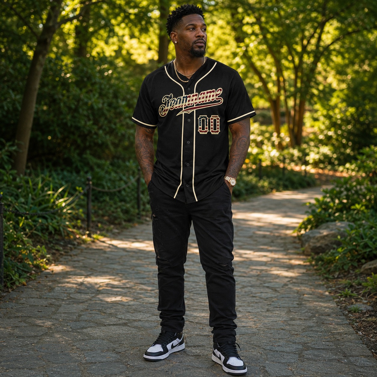 Custom Black Vintage USA Flag-Cream Baseball Jersey Custom Black Vintage USA Flag-Cream Baseball Jersey - Image 3