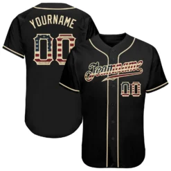 Custom Black Vintage USA Flag-Cream Baseball Jersey