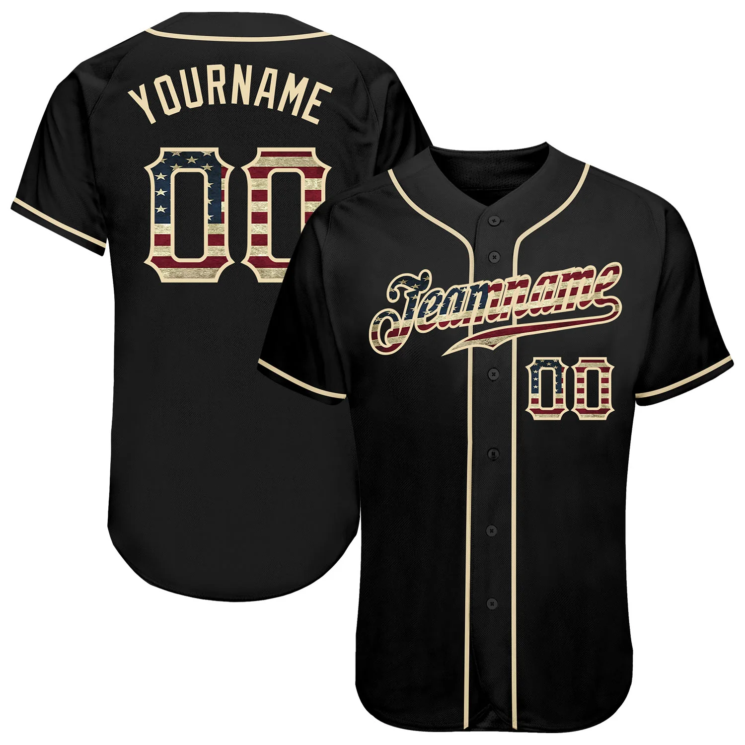 Custom Black Vintage USA Flag-Cream Baseball Jersey Custom Black Vintage USA Flag-Cream Baseball Jersey