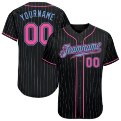 Custom Black Light Blue Pinstripe Pink-Light Blue Baseball Jersey