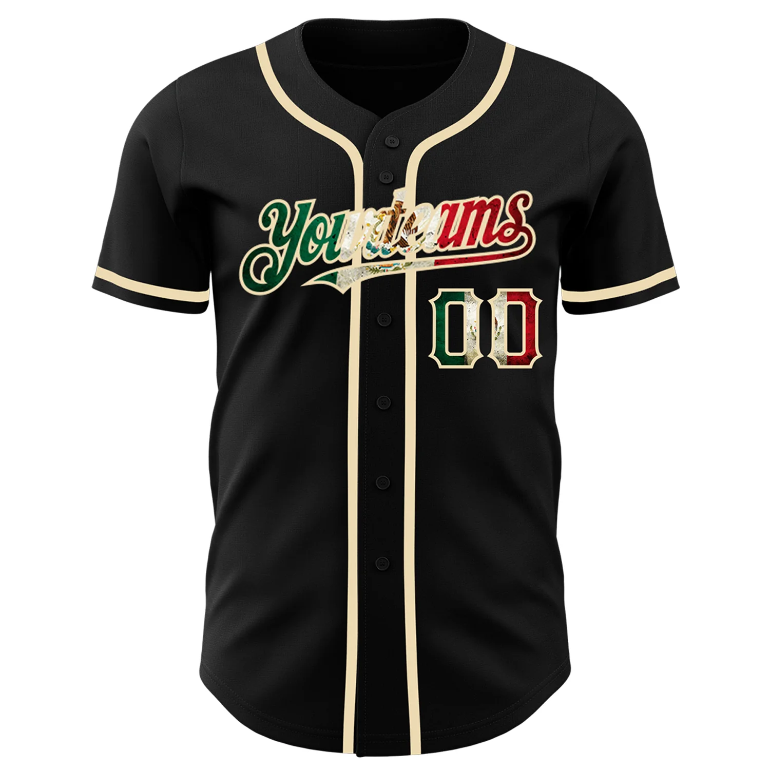 Custom Black Vintage Mexican Flag-City Cream Baseball Jersey Custom Black Vintage Mexican Flag-City Cream Baseball Jersey - Image 3