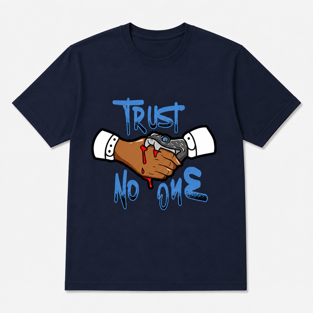 Trust No One Snake Handshake Graphic T-Shirt Streetwear Urban Graffiti Unisex Tee Trust No One Snake Handshake Graphic T-Shirt Streetwear Urban Graffiti Unisex Tee