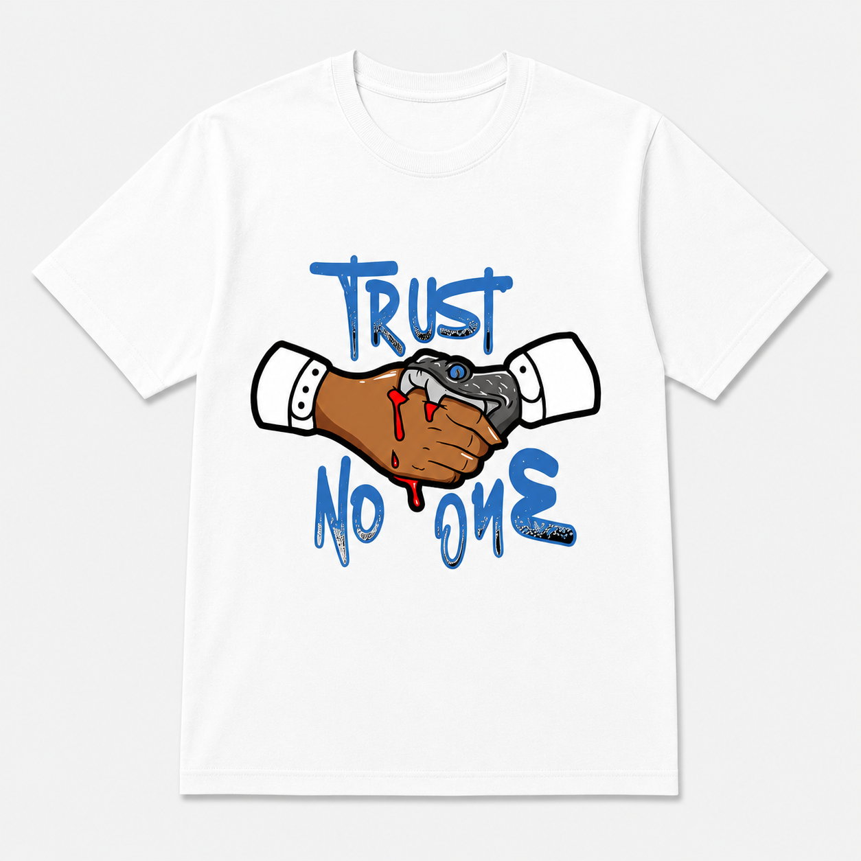 Trust No One Snake Handshake Graphic T-Shirt Streetwear Urban Graffiti Unisex Tee Trust No One Snake Handshake Graphic T-Shirt Streetwear Urban Graffiti Unisex Tee