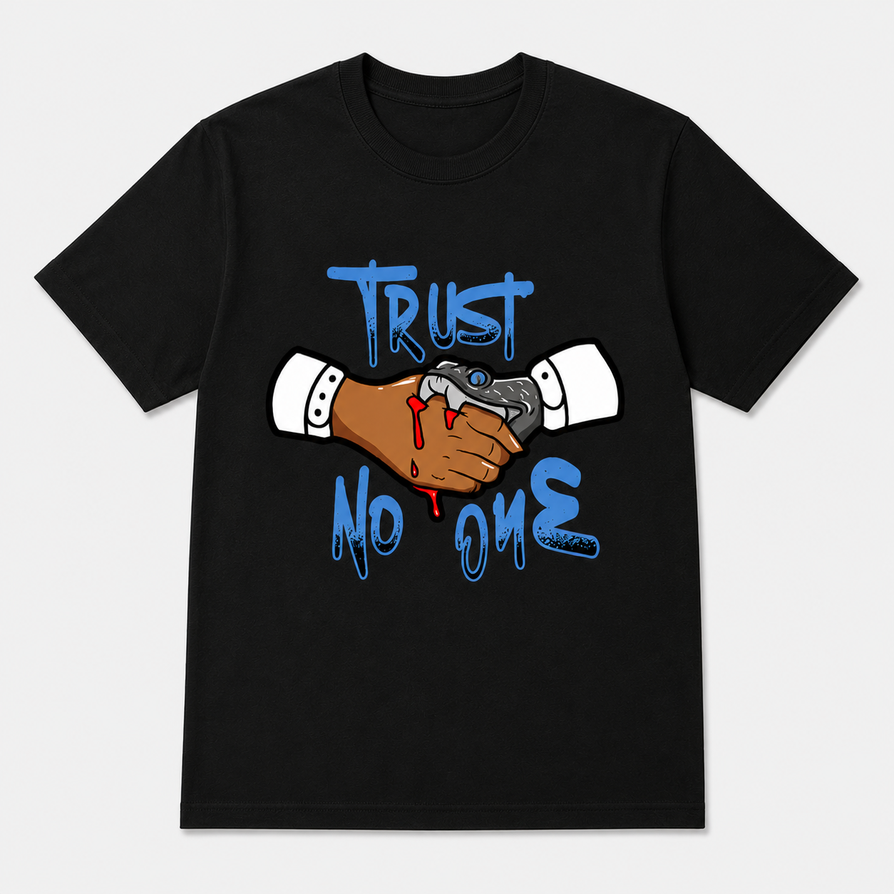 Trust No One Snake Handshake Graphic T-Shirt Streetwear Urban Graffiti Unisex Tee Trust No One Snake Handshake Graphic T-Shirt Streetwear Urban Graffiti Unisex Tee