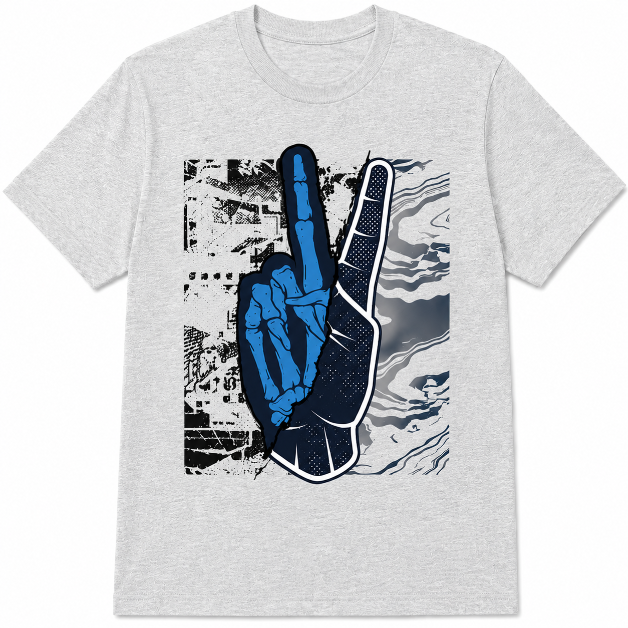 Skeleton Peace Sign Graphic T-Shirt Blue Hand Streetwear Gothic Unisex Tee Skeleton Peace Sign Graphic T-Shirt Blue Hand Streetwear Gothic Unisex Tee