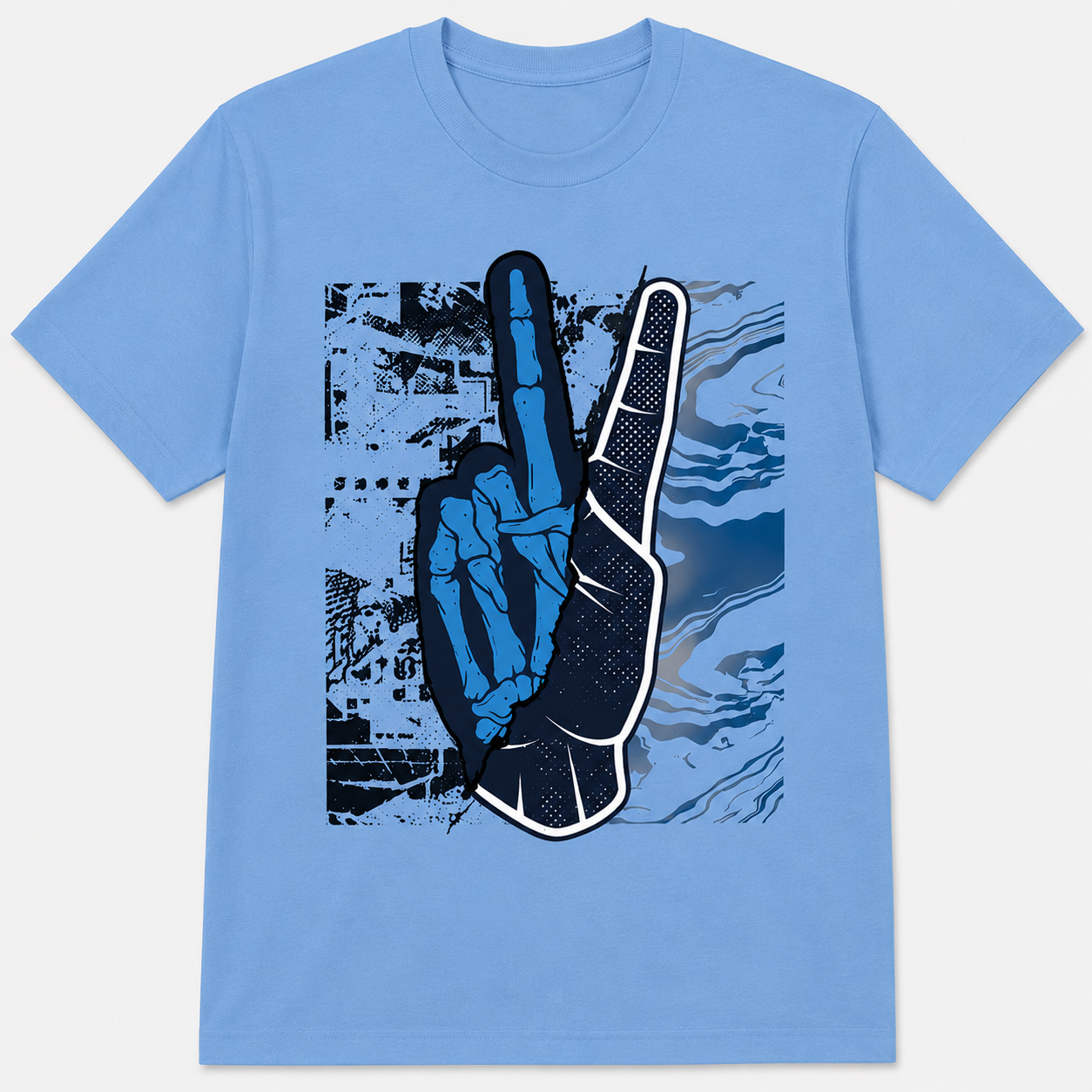 Skeleton Peace Sign Graphic T-Shirt Blue Hand Streetwear Gothic Unisex Tee Skeleton Peace Sign Graphic T-Shirt Blue Hand Streetwear Gothic Unisex Tee