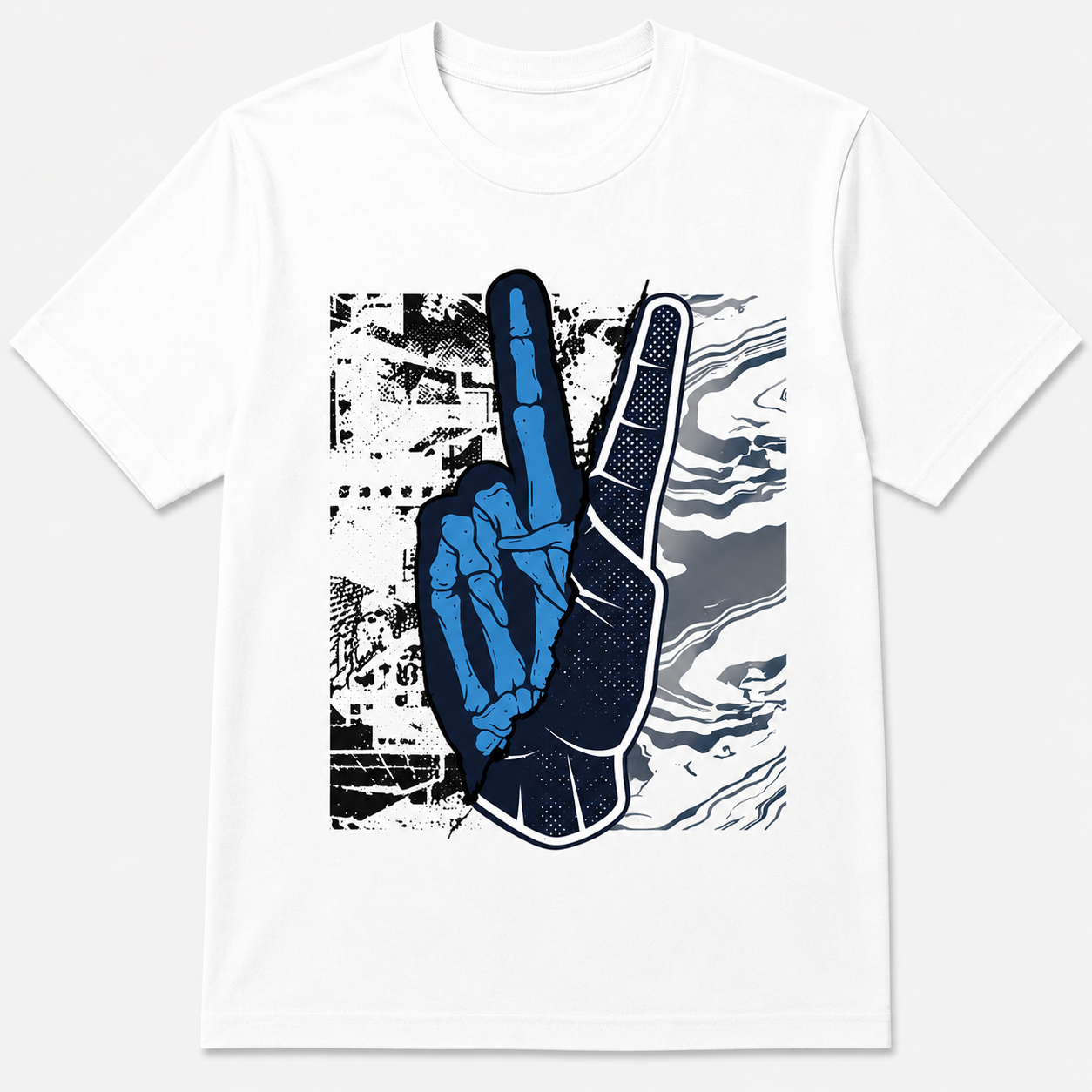 Skeleton Peace Sign Graphic T-Shirt Blue Hand Streetwear Gothic Unisex Tee Skeleton Peace Sign Graphic T-Shirt Blue Hand Streetwear Gothic Unisex Tee