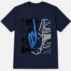 Skeleton Peace Sign Graphic T-Shirt Blue Hand Streetwear Gothic Unisex Tee