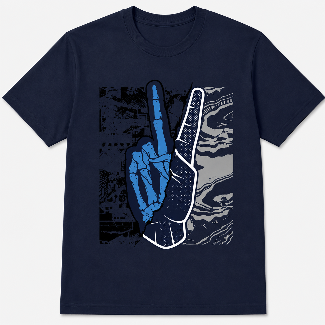 Skeleton Peace Sign Graphic T-Shirt Blue Hand Streetwear Gothic Unisex Tee Skeleton Peace Sign Graphic T-Shirt Blue Hand Streetwear Gothic Unisex Tee