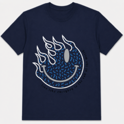 Flaming Smiley Face Graphic T-Shirt Retro Streetwear Unisex Tee Gothic Smile Shirt