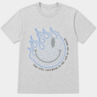 Flaming Smiley Face Graphic T-Shirt Retro Streetwear Unisex Tee Gothic Smile Shirt