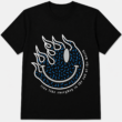 Flaming Smiley Face Graphic T-Shirt Retro Streetwear Unisex Tee Gothic Smile Shirt