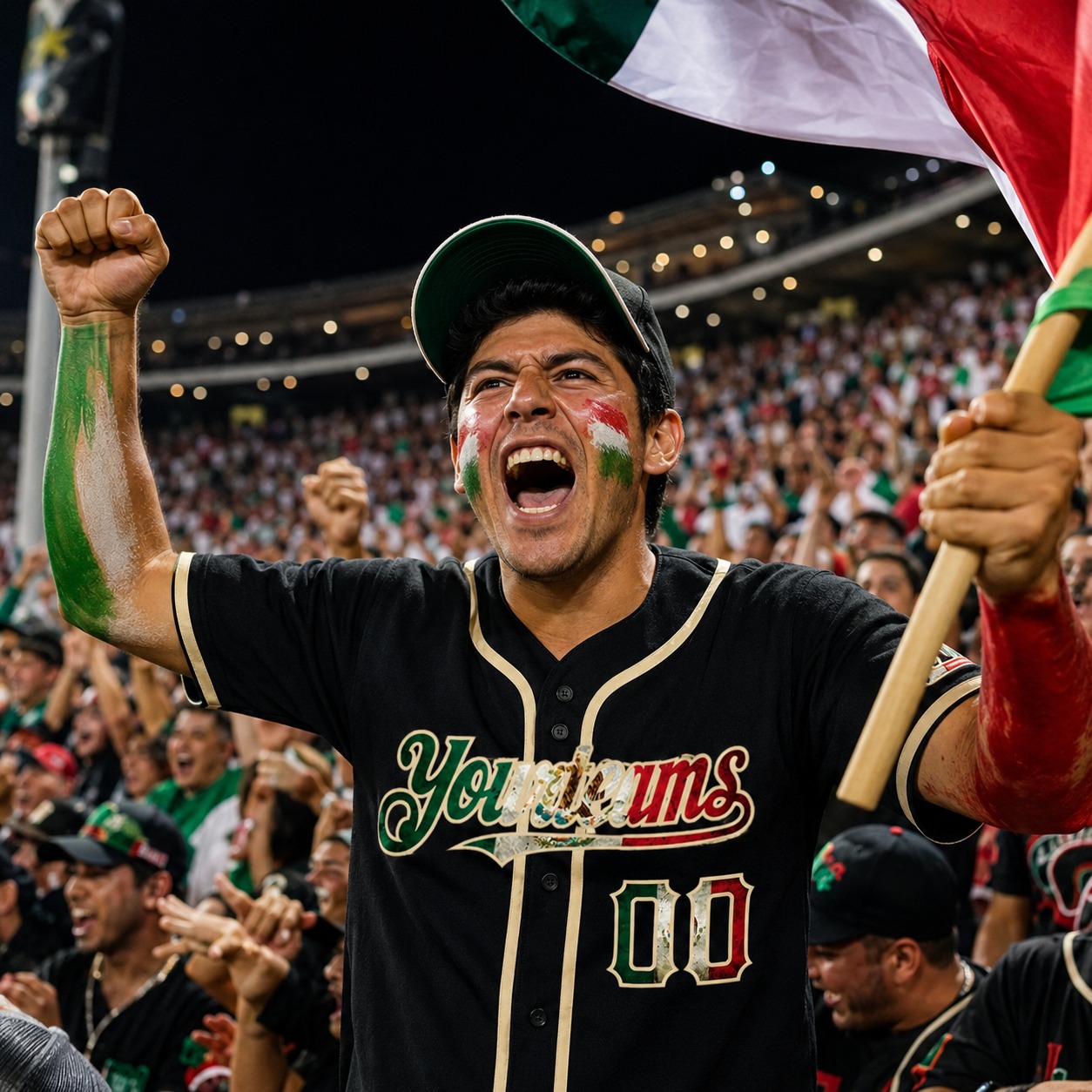 Custom Black Vintage Mexican Flag-City Cream Baseball Jersey Custom Black Vintage Mexican Flag-City Cream Baseball Jersey - Image 2