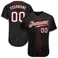 Custom Black White Pinstripe White-Red Baseball Jersey
