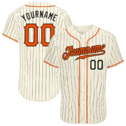 Custom Cream Black Pinstripe Orange-Black Baseball Jersey