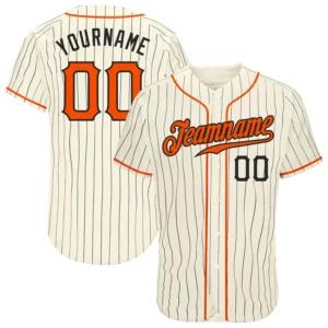 Custom Cream Black Pinstripe Orange-Black Baseball Jersey