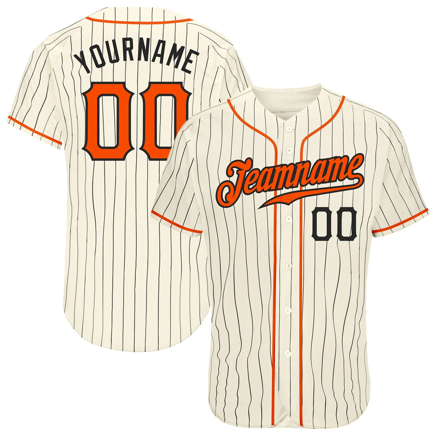 Custom Cream Black Pinstripe Orange-Black Baseball Jersey Custom Cream Black Pinstripe Orange-Black Baseball Jersey