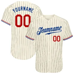 Custom Cream Black Pinstripe Red-Royal Baseball Jersey