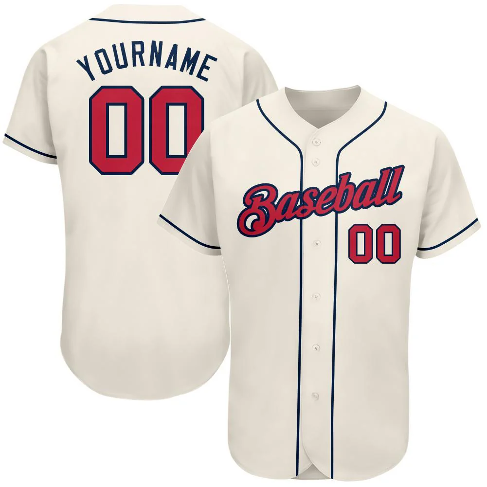 Custom Cream Red-Navy Baseball Jersey Custom Cream Red-Navy Baseball Jersey