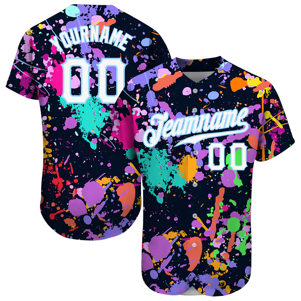 Custom Splashes Graffiti Pattern White-Light Blue 3D Baseball Jersey Custom Splashes Graffiti Pattern White-Light Blue 3D Baseball Jersey