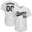 Custom White Black Pinstripe Black-Gray Baseball Jersey