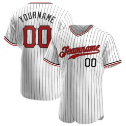 Custom White Black Pinstripe Red-Black Authentic Baseball Jersey