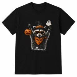 Halloween Raccoon Shirt Funny Witch Raccoon T-Shirt Cute Trick or Treat Tee Spooky Season Fall Graphic Gift