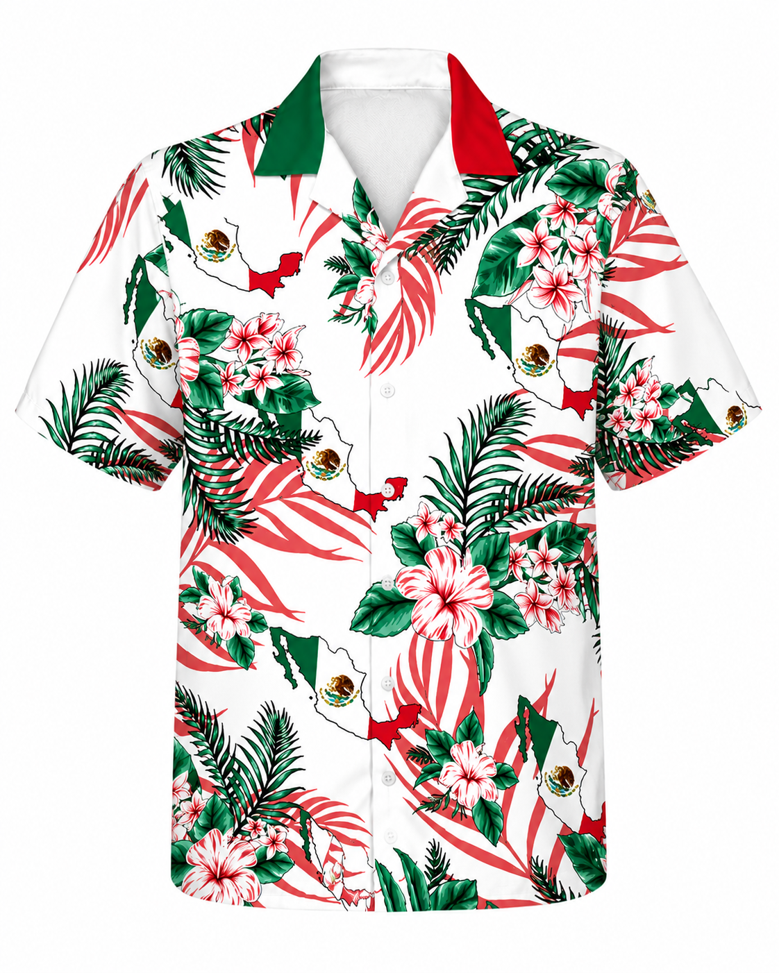 Mexico Hawaiian Shirt | Mexican Flag Aloha Shirt | Hibiscus Floral Button Up | Vacation Beach Shirt for Men Mexico Hawaiian Shirt | Mexican Flag Aloha Shirt | Hibiscus Floral Button Up | Vacation Beach Shirt for Men - Image 2