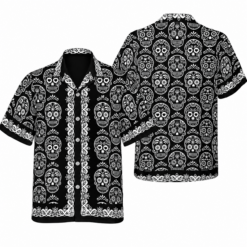 Mexican Sugar Skull Hawaiian Shirt | Gothic Skull Aloha Shirt for Men